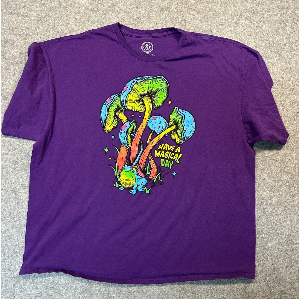 DAM Have A Magical Day Graphic Tee 3XL Purple Frog Mushroom Cotton Shirt